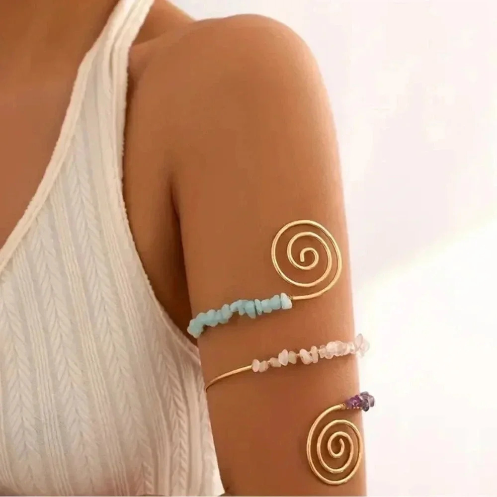 Multi layer open arm bracelets, exaggerated irregular crushed